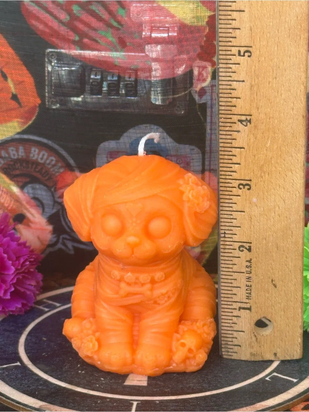 Handmade Orange Mummy Puppy Candle – Halloween Dog Figurine Candle